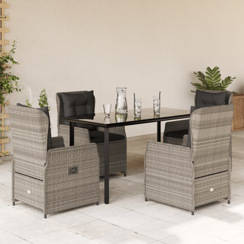 5-tlg. Garten-Essgruppe mit Kissen Hellgrau Poly Rattan
