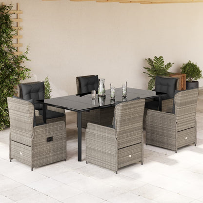 7-tlg. Garten-Essgruppe mit Kissen Hellgrau Poly Rattan