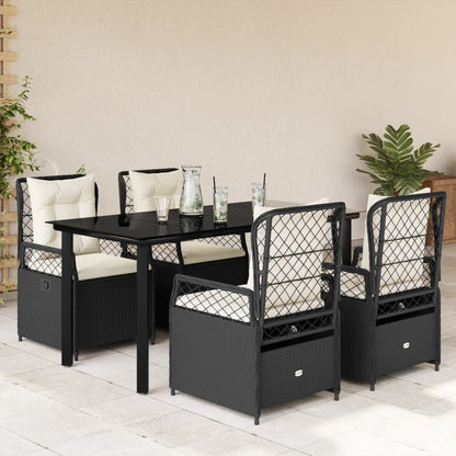 5-tlg. Garten-Essgruppe mit Kissen Schwarz Poly Rattan