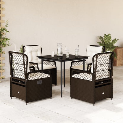 5-tlg. Garten-Essgruppe mit Kissen Braun Poly Rattan
