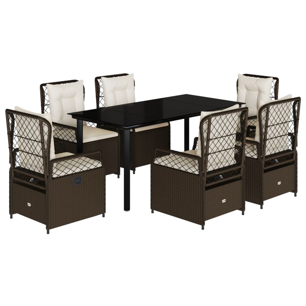 7-tlg. Garten-Essgruppe mit Kissen Braun Poly Rattan