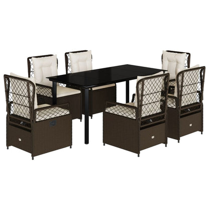 7-tlg. Garten-Essgruppe mit Kissen Braun Poly Rattan