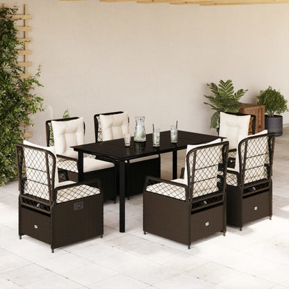 7-tlg. Garten-Essgruppe mit Kissen Braun Poly Rattan