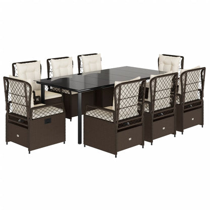 9-tlg. Garten-Essgruppe mit Kissen Braun Poly Rattan