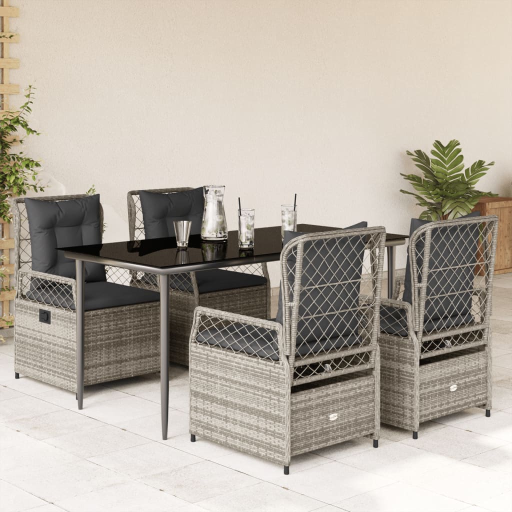 5-tlg. Garten-Essgruppe mit Kissen Grau Poly Rattan