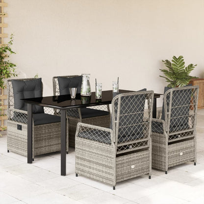 5-tlg. Garten-Essgruppe mit Kissen Grau Poly Rattan