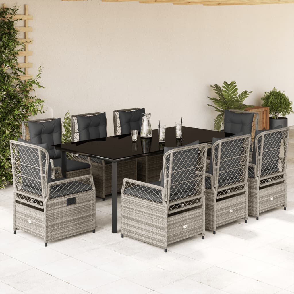 9-tlg. Garten-Essgruppe mit Kissen Grau Poly Rattan