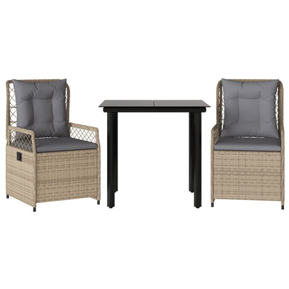 3-tlg. Garten-Essgruppe mit Kissen Beige Poly Rattan