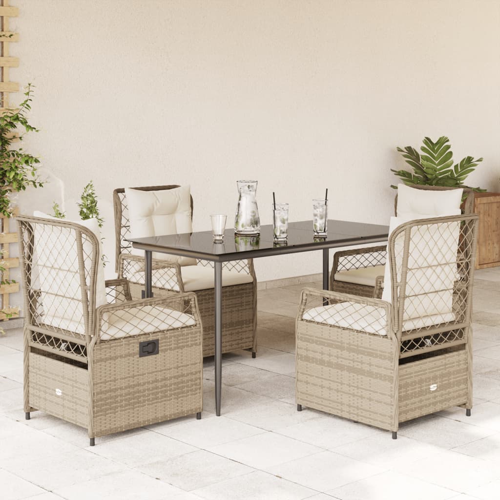 5-tlg. Garten-Essgruppe mit Kissen Beige Poly Rattan
