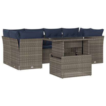 7-teiliges Gartensofa-Set mit Kissen, grau, Polyrattan