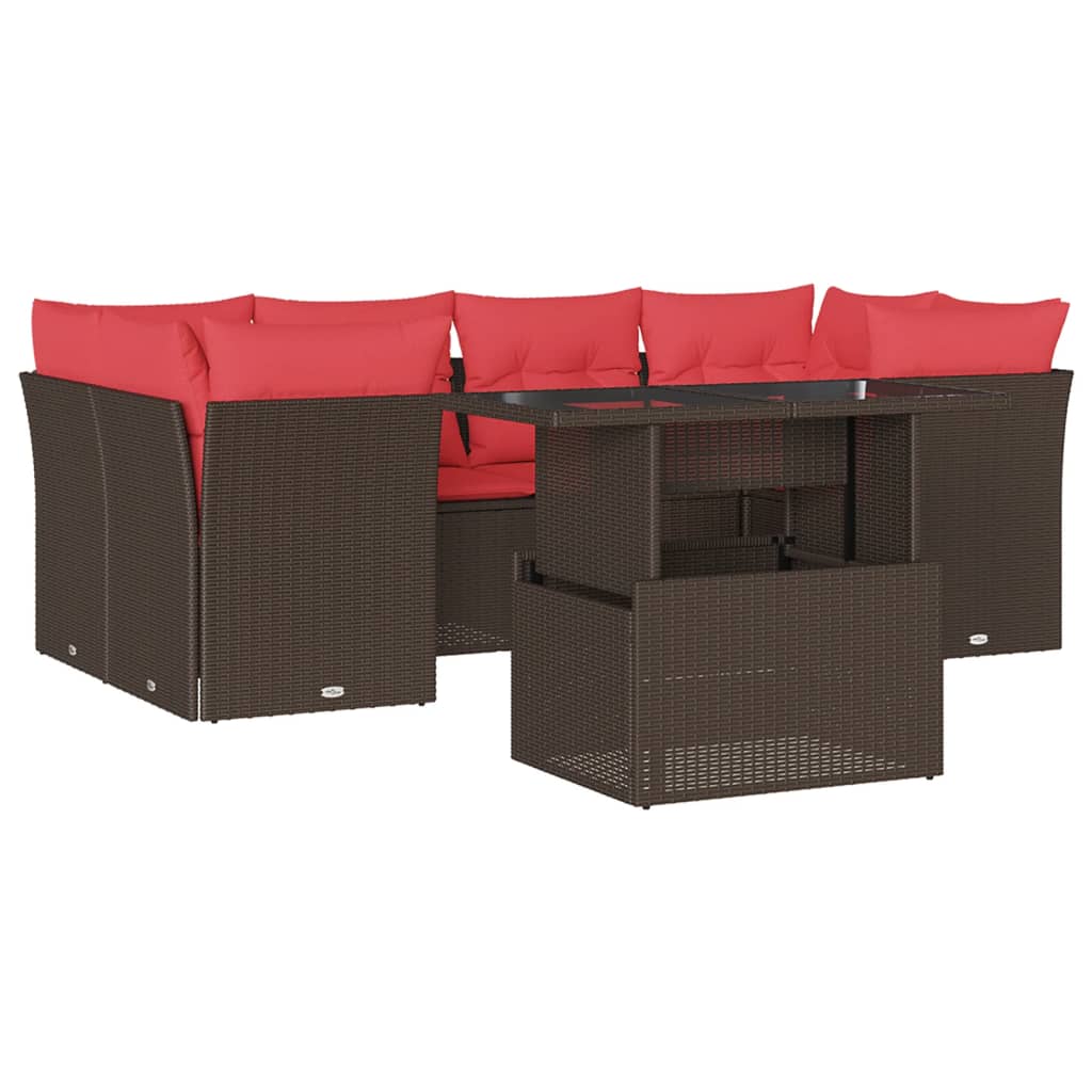 7-teiliges Gartensofa-Set mit Kissen, braun, Polyrattan