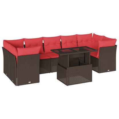 8-teiliges Gartensofa-Set mit Kissen, braun, Polyrattan