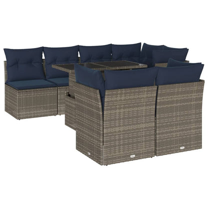 8-teiliges Gartensofa-Set mit Kissen, grau, Polyrattan