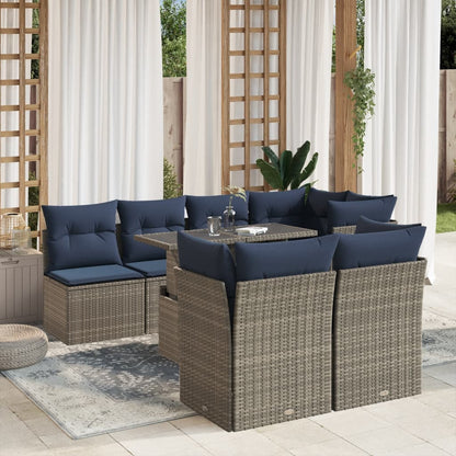 8-teiliges Gartensofa-Set mit Kissen, grau, Polyrattan