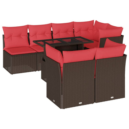 8-teiliges Gartensofa-Set mit Kissen, braun, Polyrattan