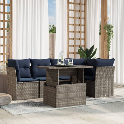 6-teiliges Gartensofa-Set mit Kissen, grau, Polyrattan