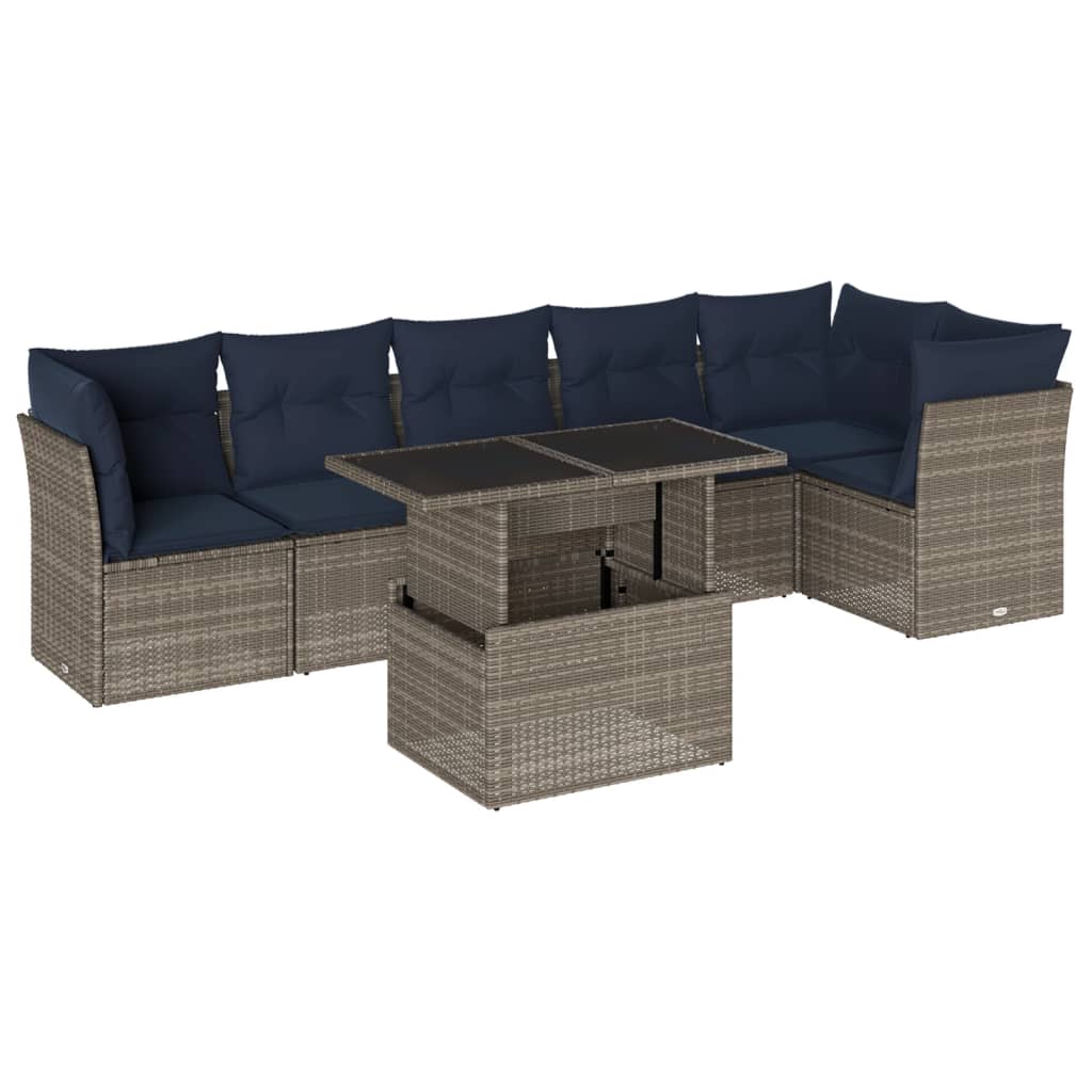 7-teiliges Gartensofa-Set mit Kissen, grau, Polyrattan
