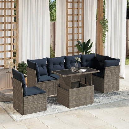 7-teiliges Gartensofa-Set mit Kissen, grau, Polyrattan