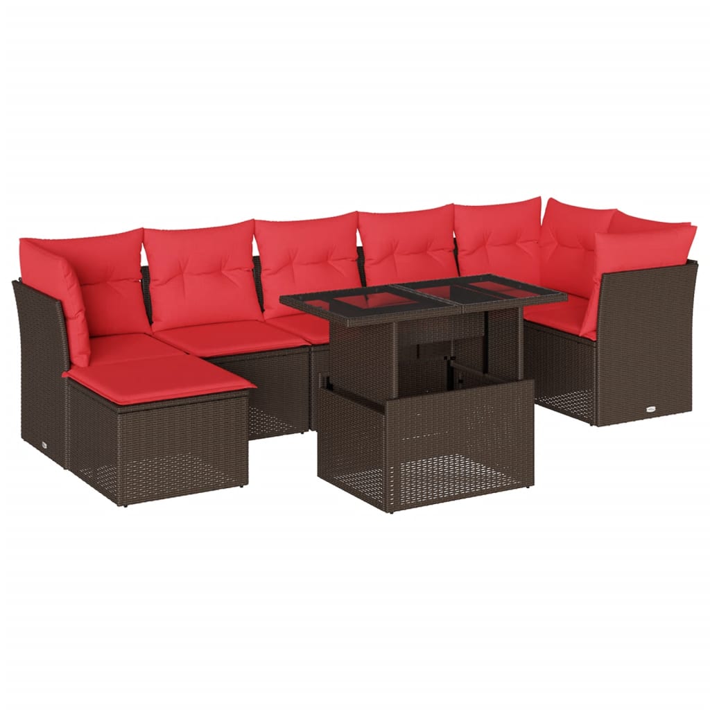 8-teiliges Gartensofa-Set mit Kissen, braun, Polyrattan