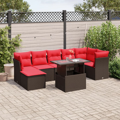 8-teiliges Gartensofa-Set mit Kissen, braun, Polyrattan