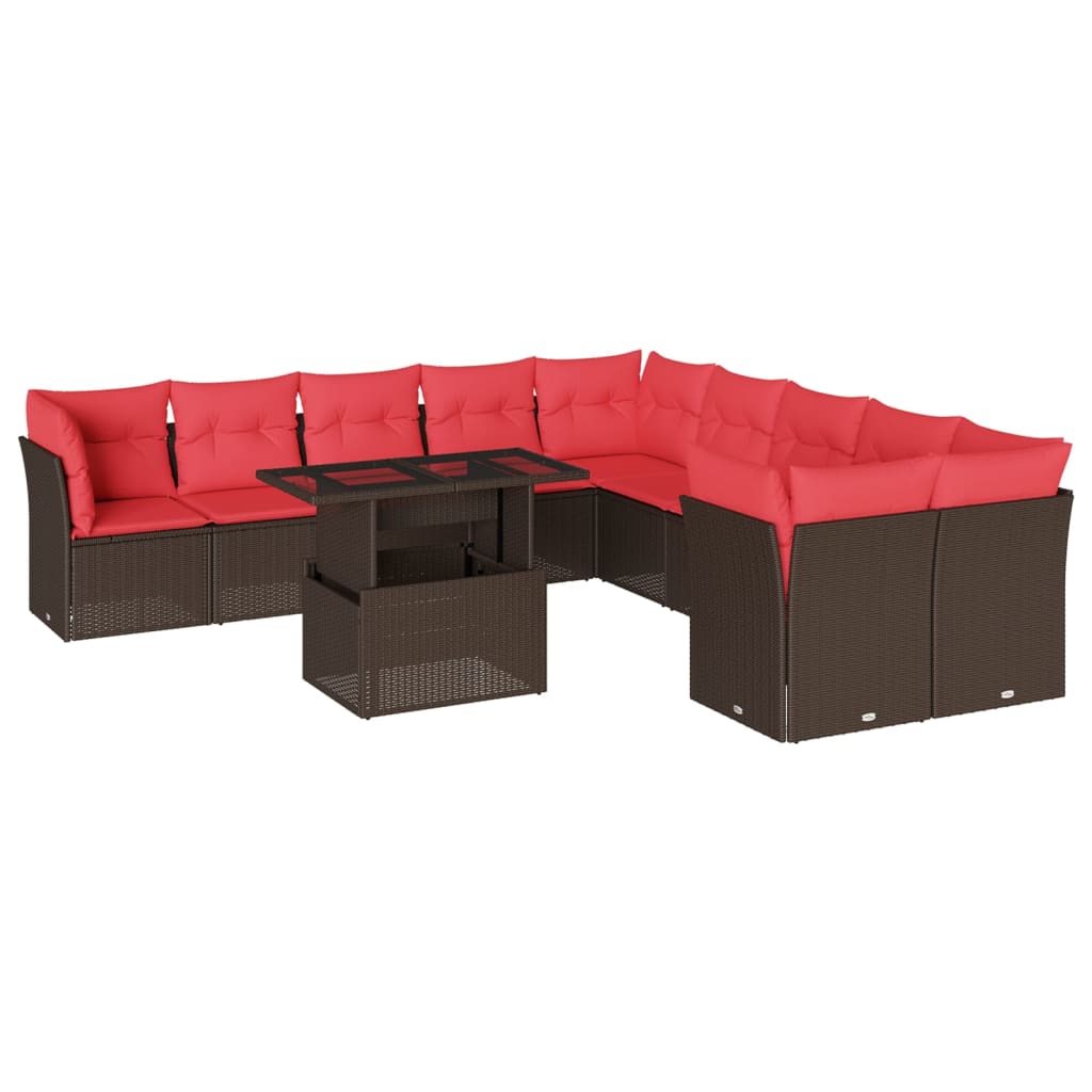 11-teiliges Gartensofa-Set mit Kissen, braun, Polyrattan
