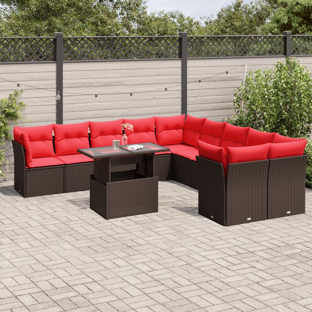 11-teiliges Gartensofa-Set mit Kissen, braun, Polyrattan