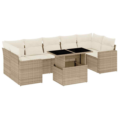 8-tlg. Garten-Sofagarnitur mit Kissen Beige Poly Rattan