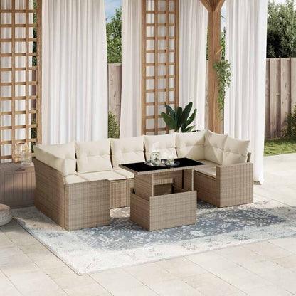 8-tlg. Garten-Sofagarnitur mit Kissen Beige Poly Rattan