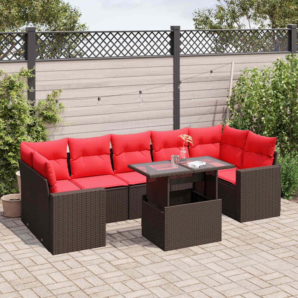 8-teiliges Gartensofa-Set mit Kissen, braun, Polyrattan