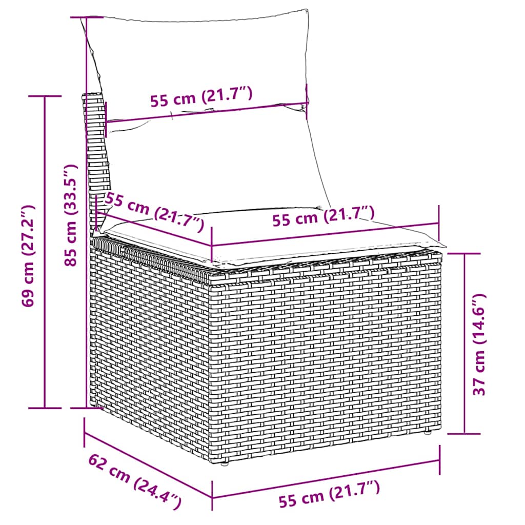 9-tlg. Garten-Sofagarnitur mit Kissen Beige Poly Rattan
