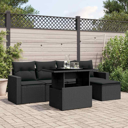 6-tlg. Garten-Sofagarnitur mit Kissen Schwarz Poly Rattan