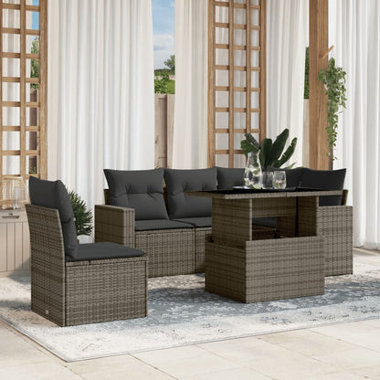 6-tlg. Garten-Sofagarnitur mit Kissen Grau Poly Rattan