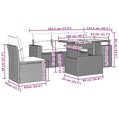 6-tlg. Garten-Sofagarnitur mit Kissen Hellgrau Poly Rattan