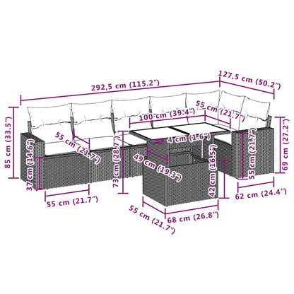 7-tlg. Garten-Sofagarnitur mit Kissen Beige Poly Rattan