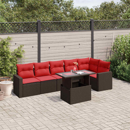 7-teiliges Gartensofa-Set mit Kissen, braun, Polyrattan