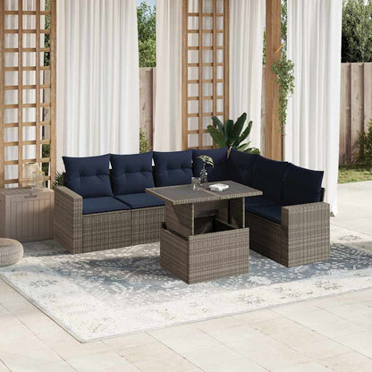 7-teiliges Gartensofa-Set mit Kissen, grau, Polyrattan