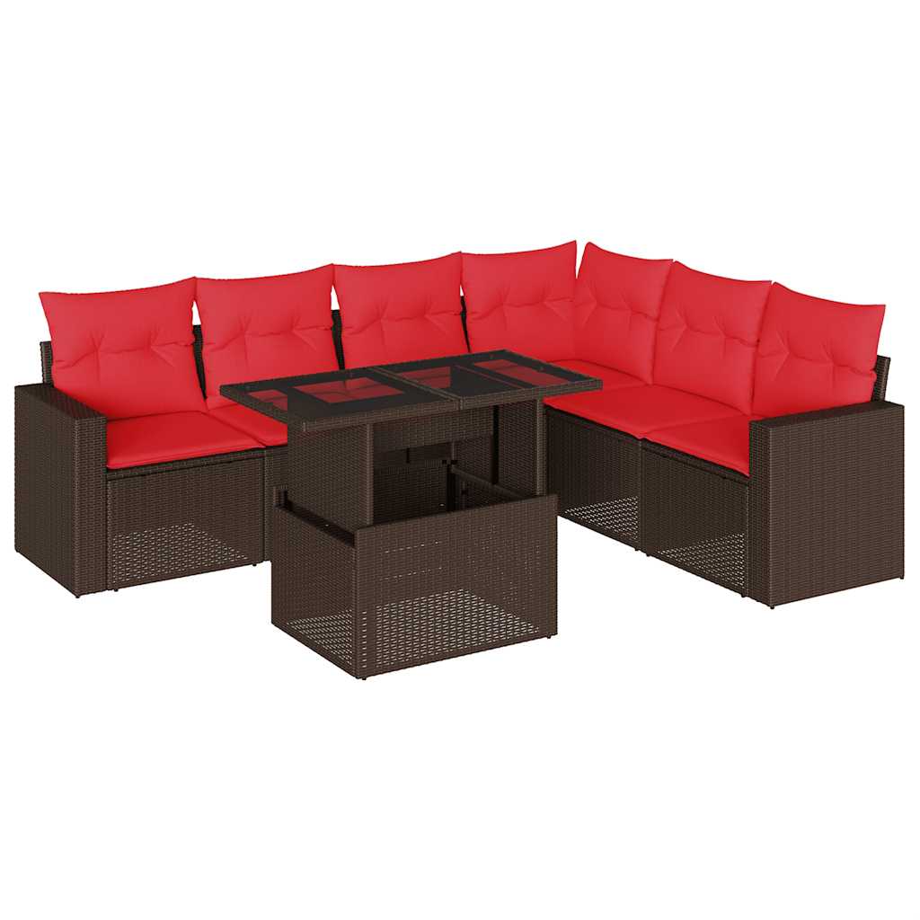 7-teiliges Gartensofa-Set mit Kissen, braun, Polyrattan
