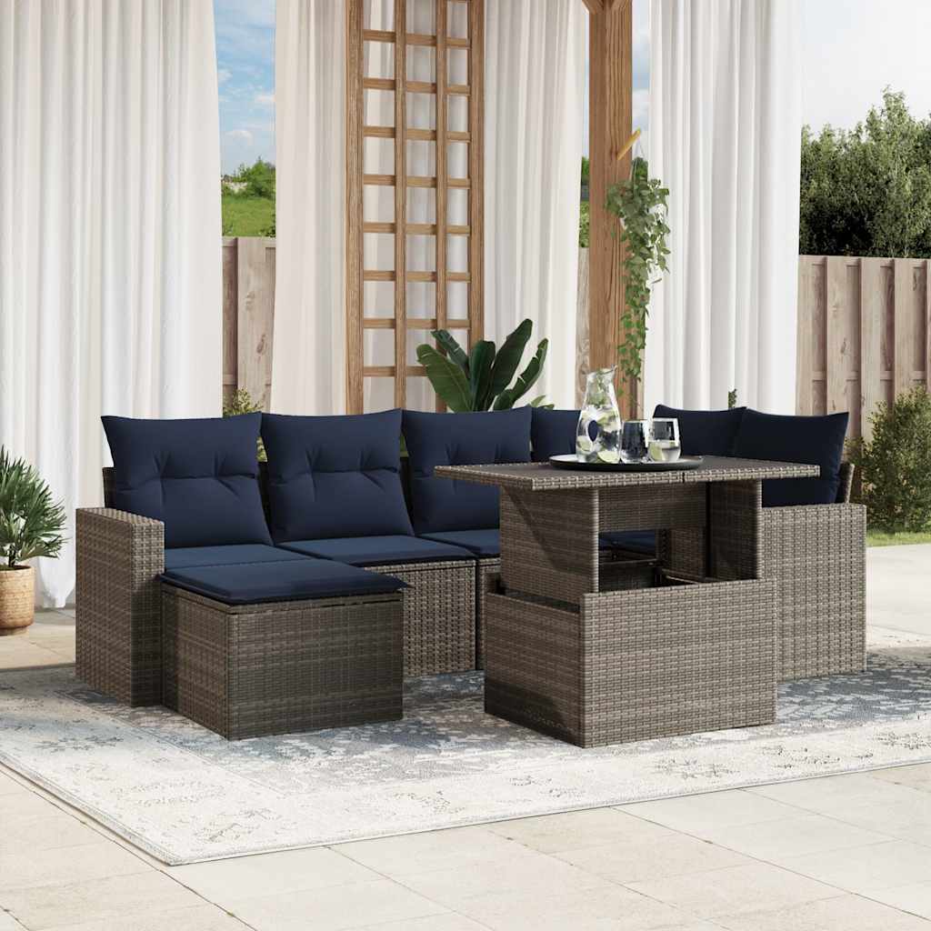 7-teiliges Gartensofa-Set mit Kissen, grau, Polyrattan