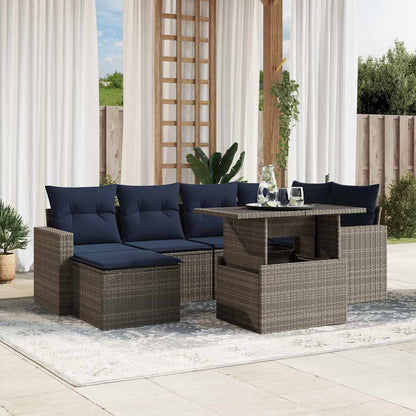 7-teiliges Gartensofa-Set mit Kissen, grau, Polyrattan