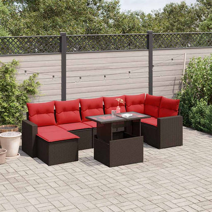 8-teiliges Gartensofa-Set mit Kissen, braun, Polyrattan