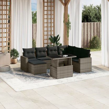 8-tlg. Garten-Sofagarnitur mit Kissen Grau Poly Rattan
