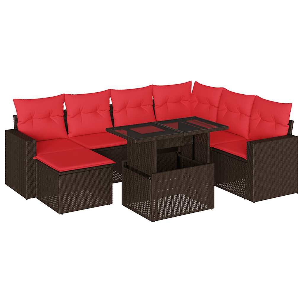 8-teiliges Gartensofa-Set mit Kissen, braun, Polyrattan