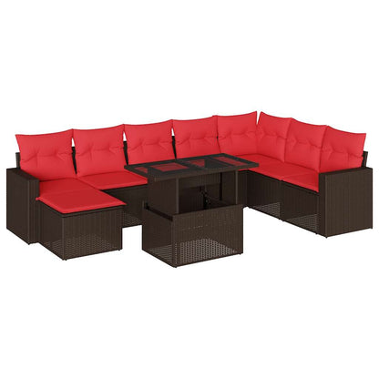 9-teiliges Gartensofa-Set mit Kissen, braun, Polyrattan