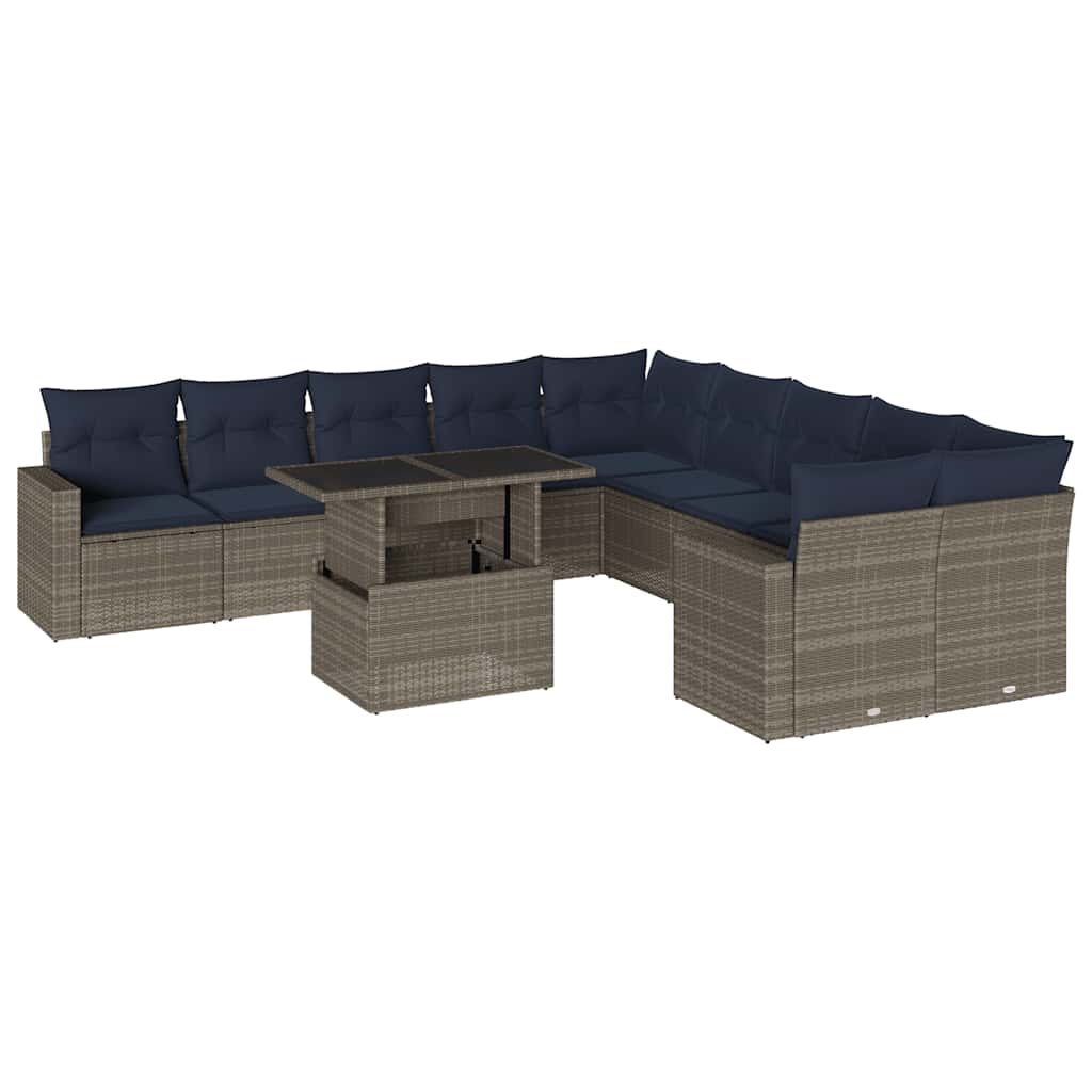 11-teiliges Gartensofa-Set mit Kissen, grau, Polyrattan