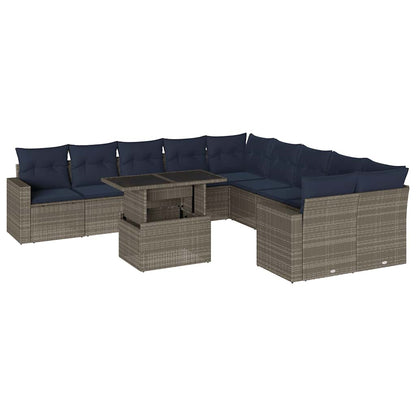 11-teiliges Gartensofa-Set mit Kissen, grau, Polyrattan