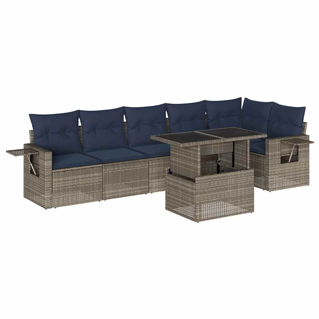 7-teiliges Gartensofa-Set mit Kissen, grau, Polyrattan