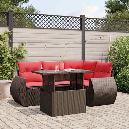 5-teiliges Gartensofa-Set mit Kissen, braun, Polyrattan