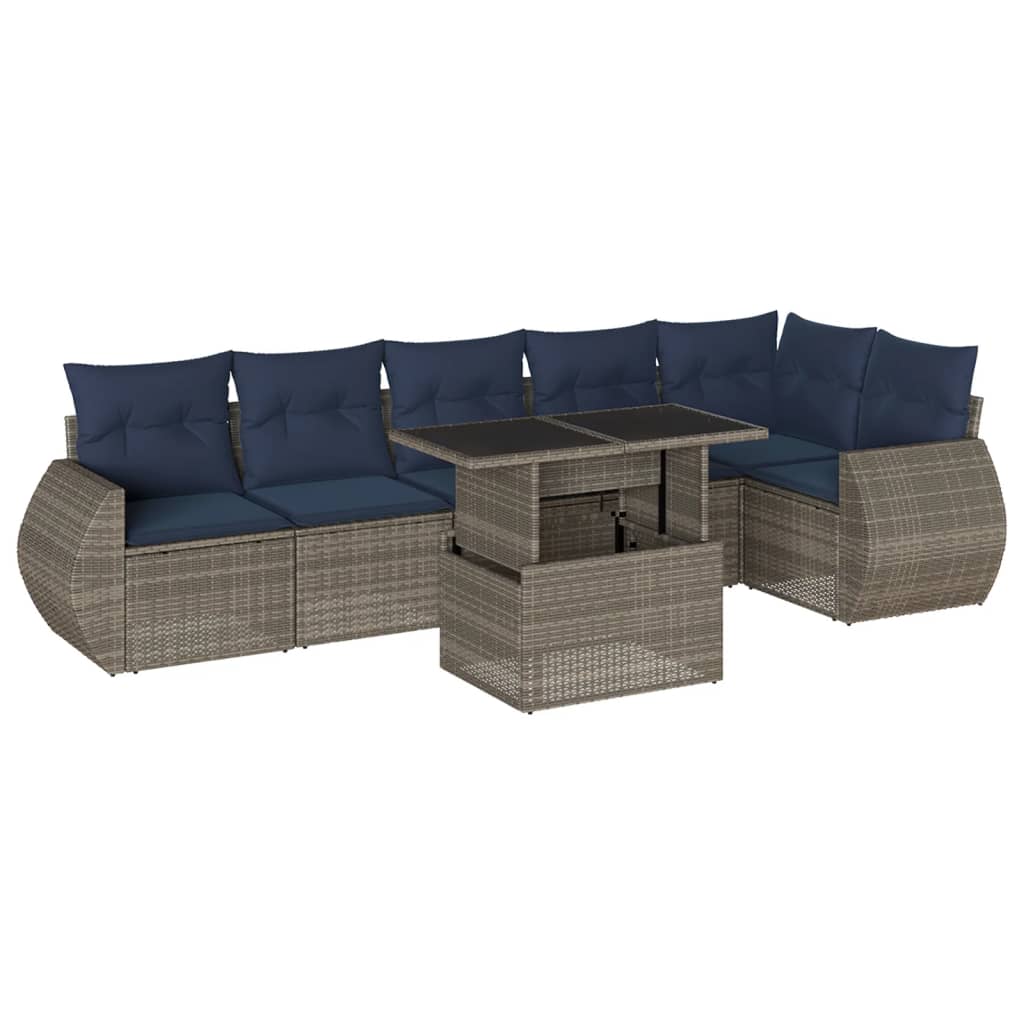 7-teiliges Gartensofa-Set mit Kissen, grau, Polyrattan