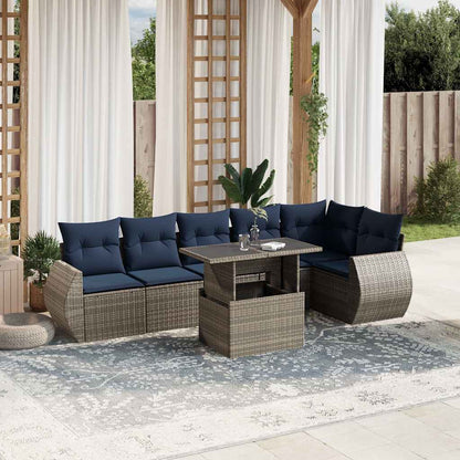 7-teiliges Gartensofa-Set mit Kissen, grau, Polyrattan