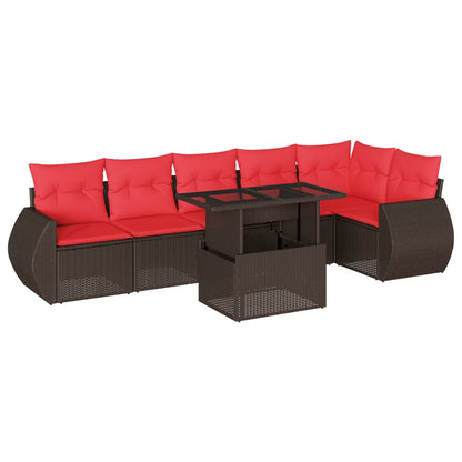 7-teiliges Gartensofa-Set mit Kissen, braun, Polyrattan